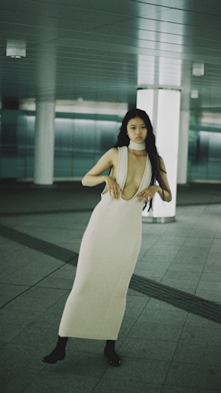 silk rib knit free one-piece