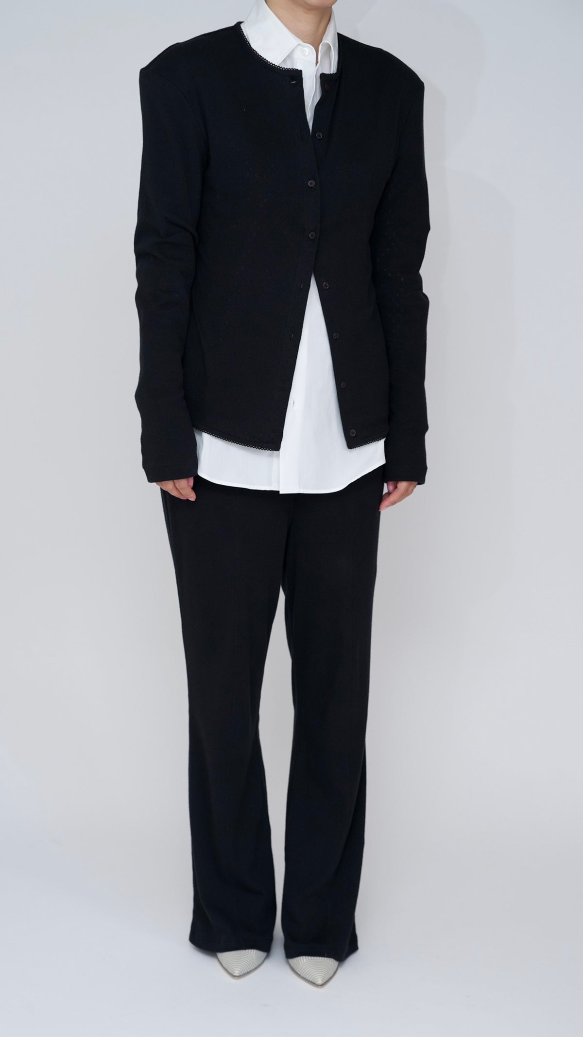 eyelet mesh flare pants