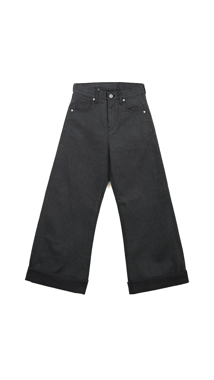 denim baggy roll pants
