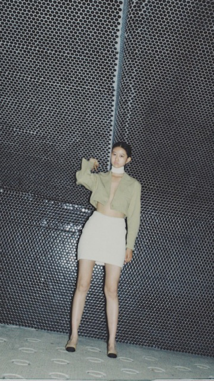 silk pearl knit mini skirt