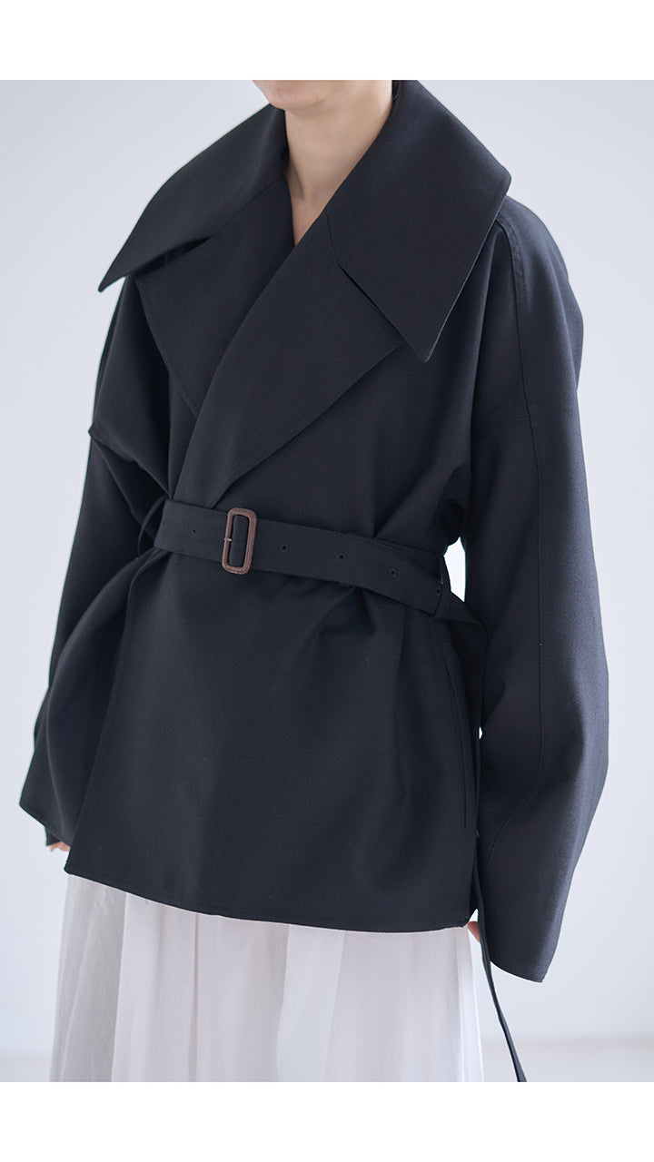 wool twill short trench