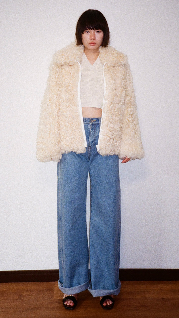 denim baggy roll pants