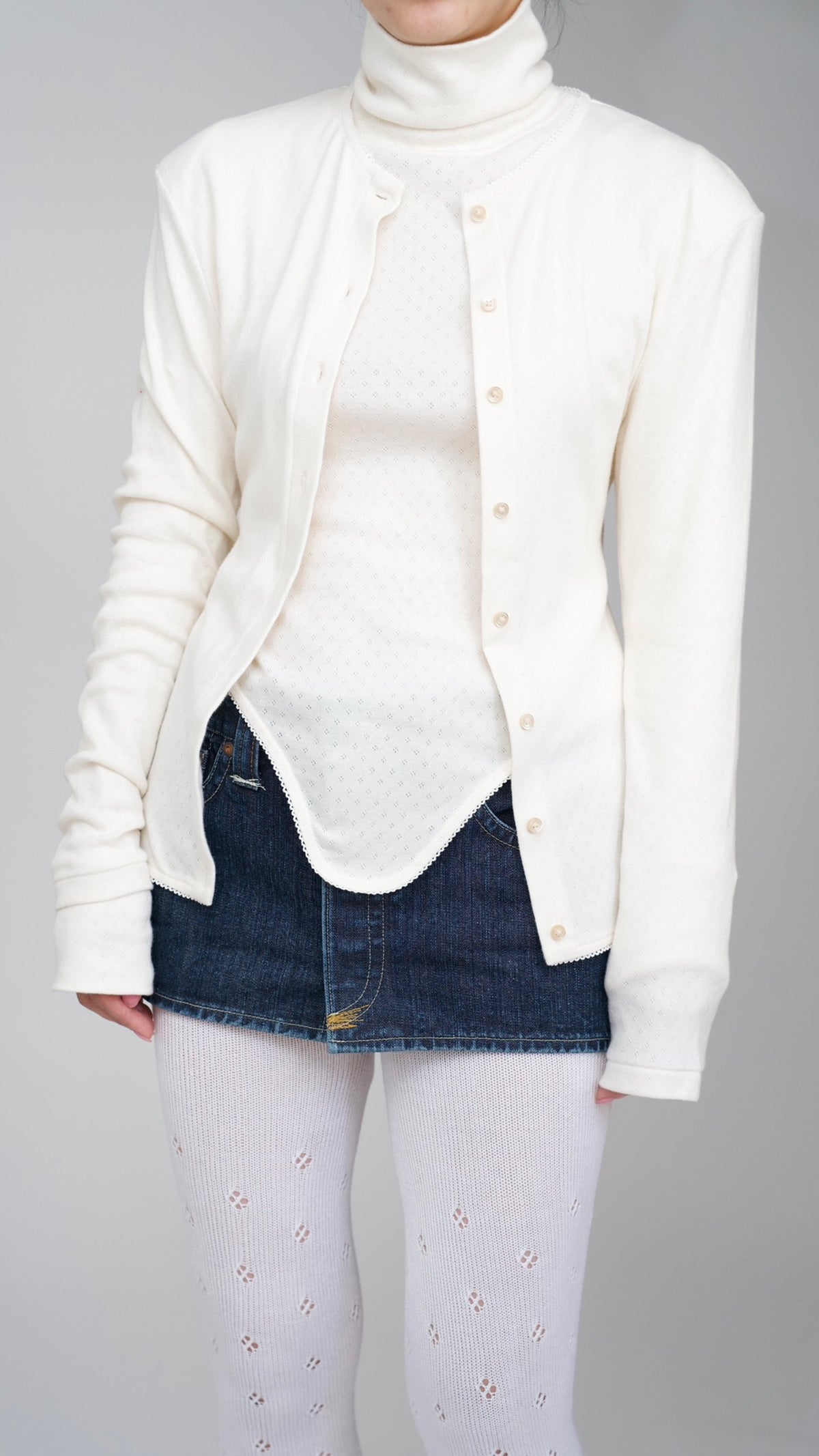 denim open mini skirt