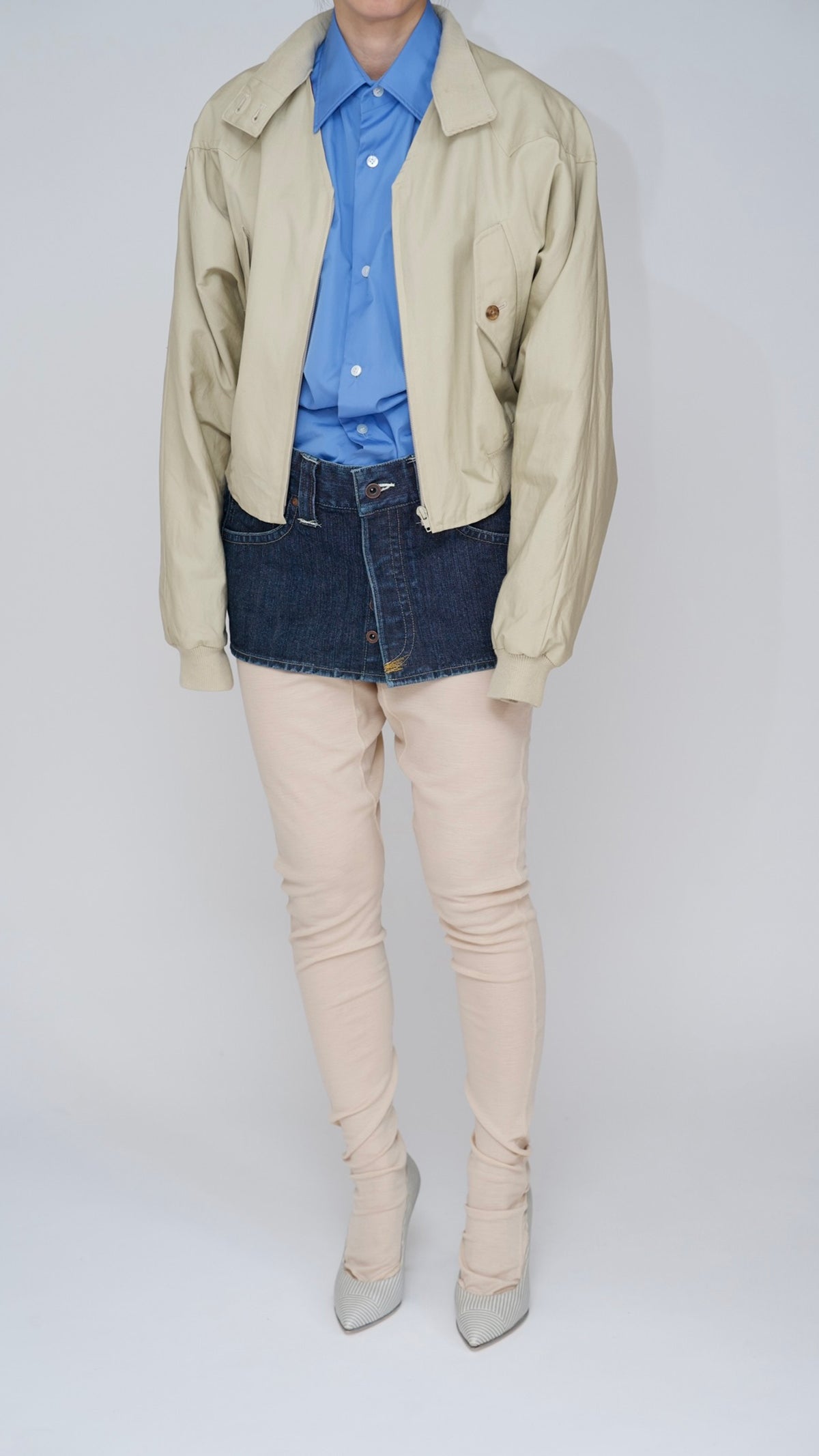 denim open mini skirt