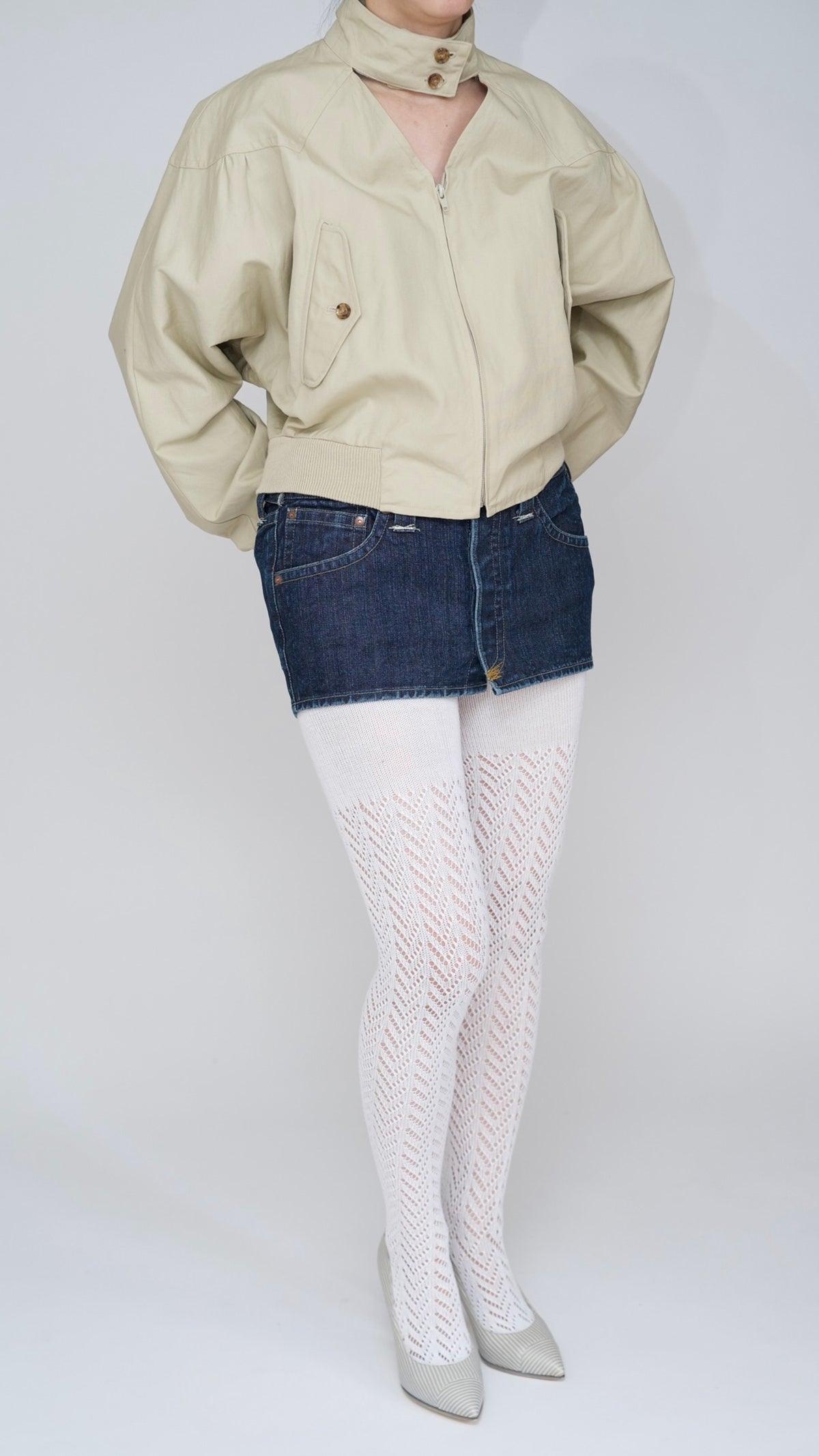 denim open mini skirt