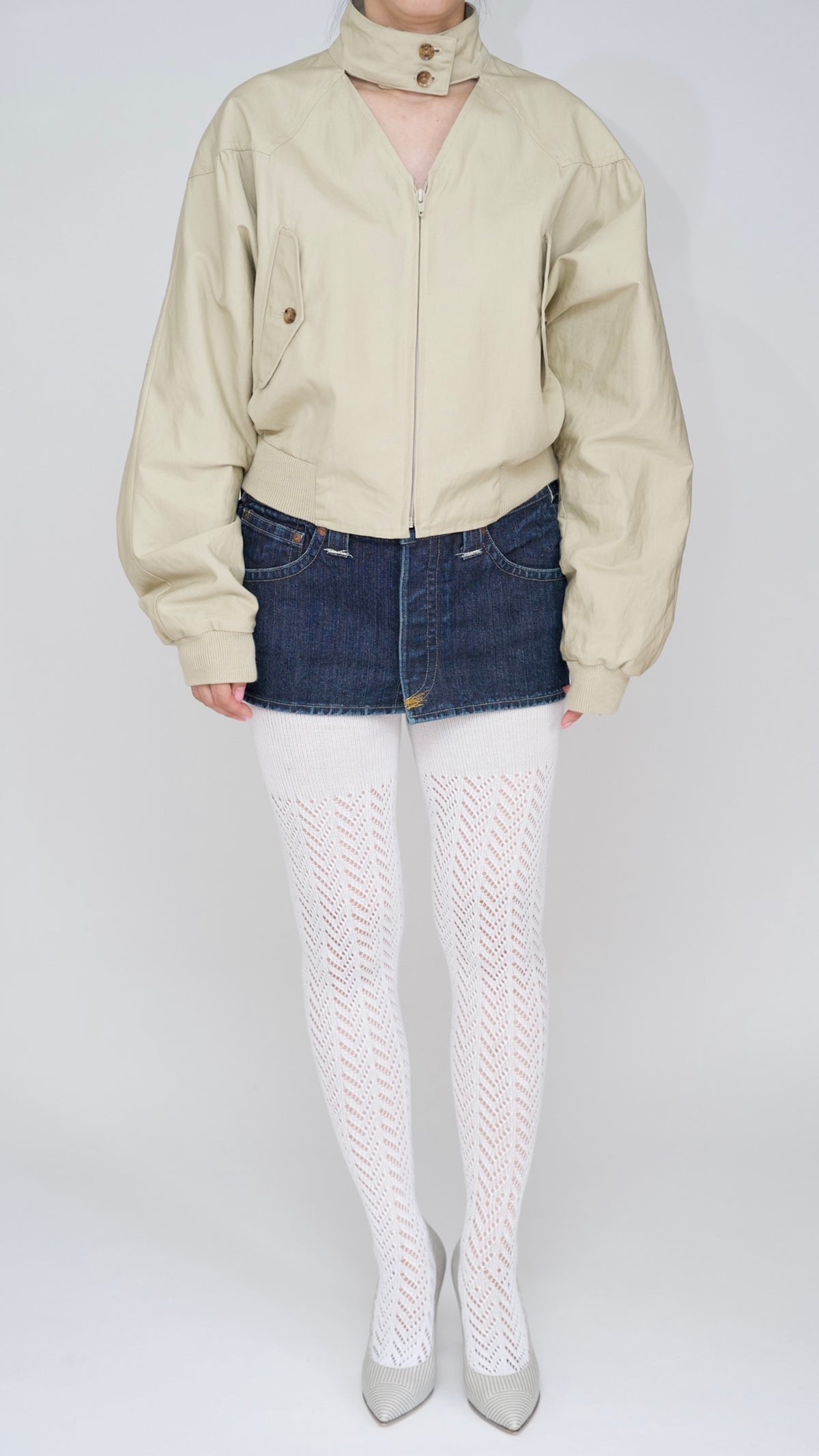 denim open mini skirt