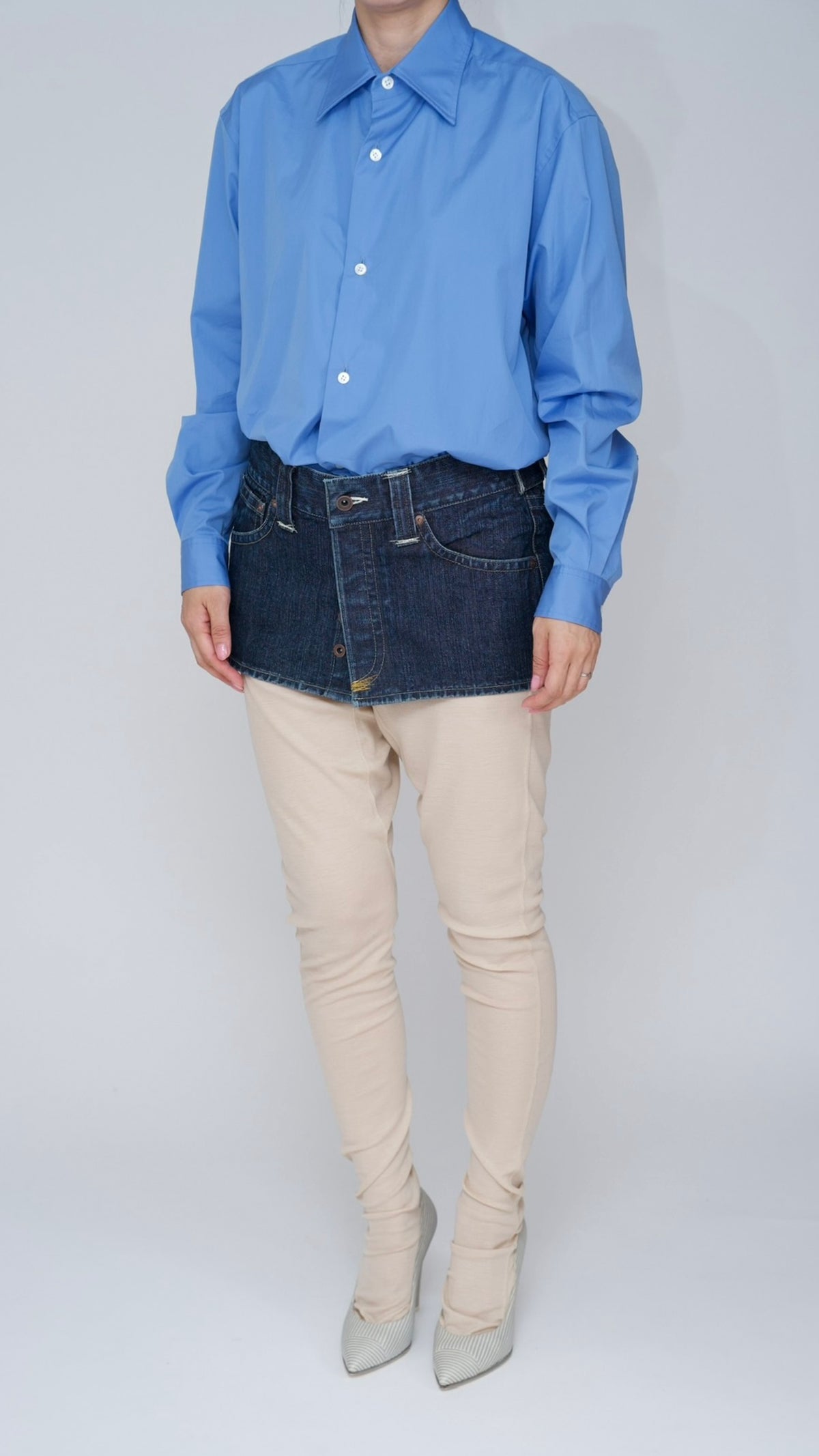 denim open mini skirt