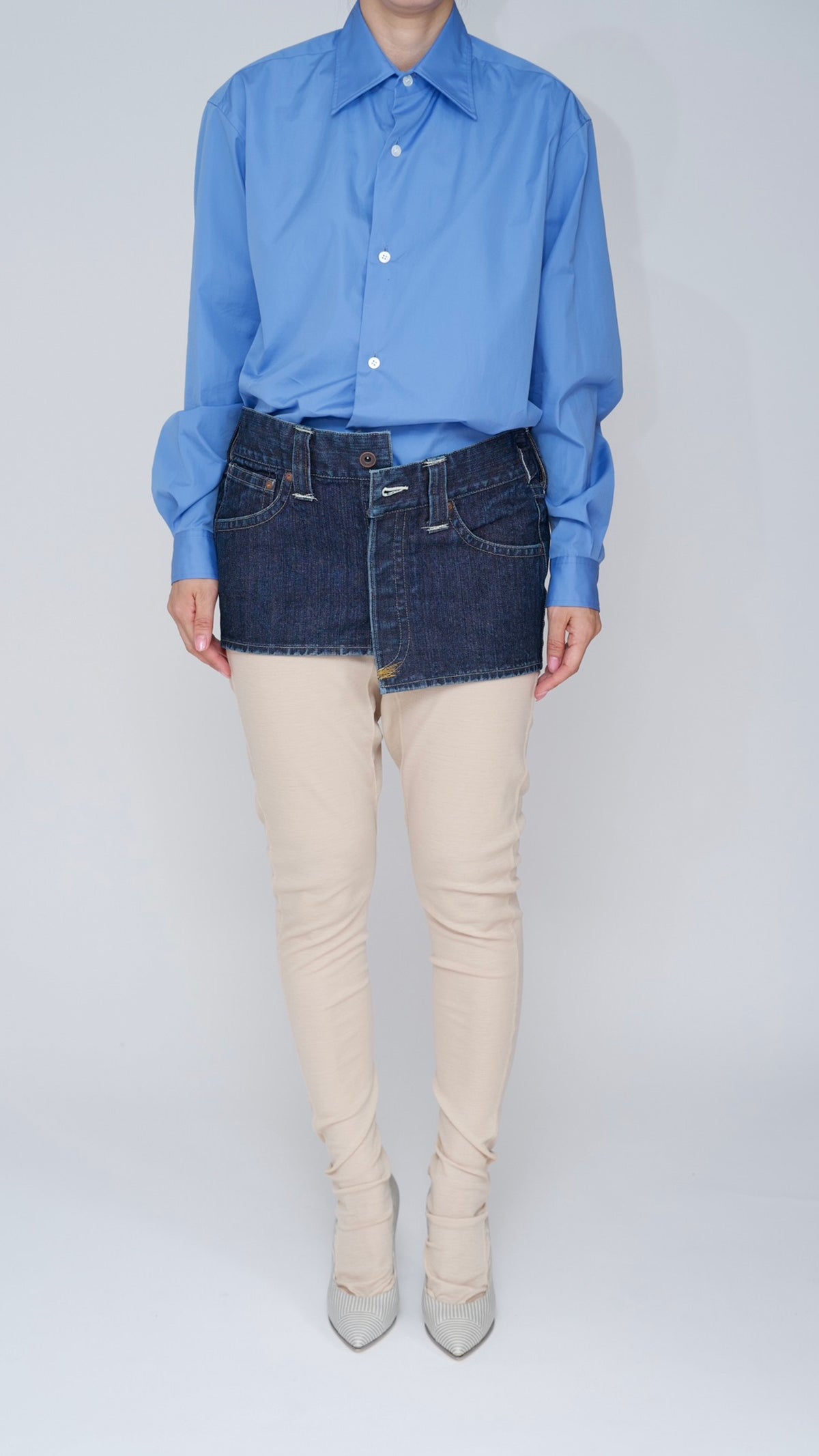 denim open mini skirt