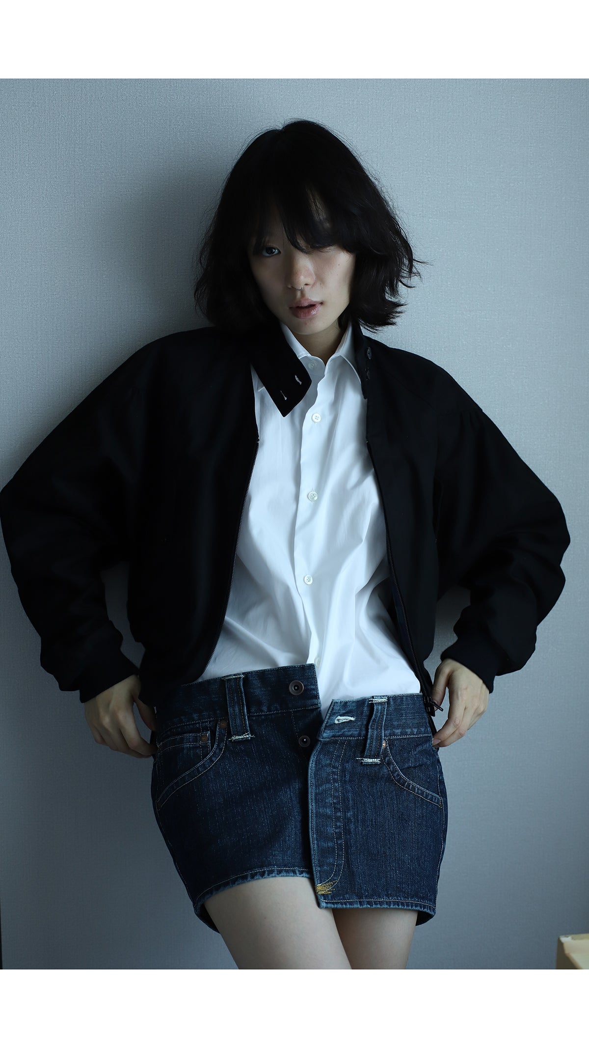 denim open mini skirt