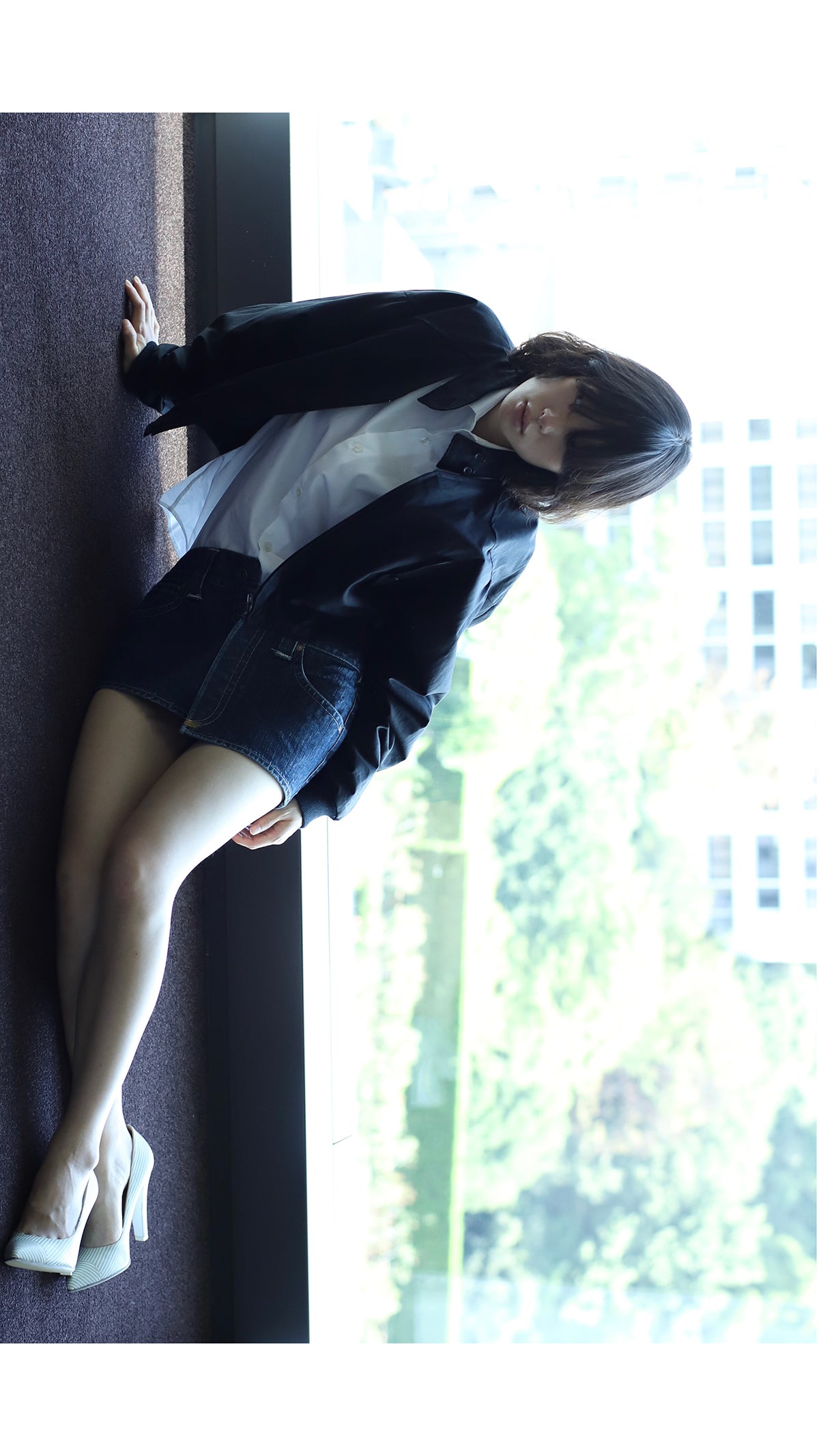 denim open mini skirt