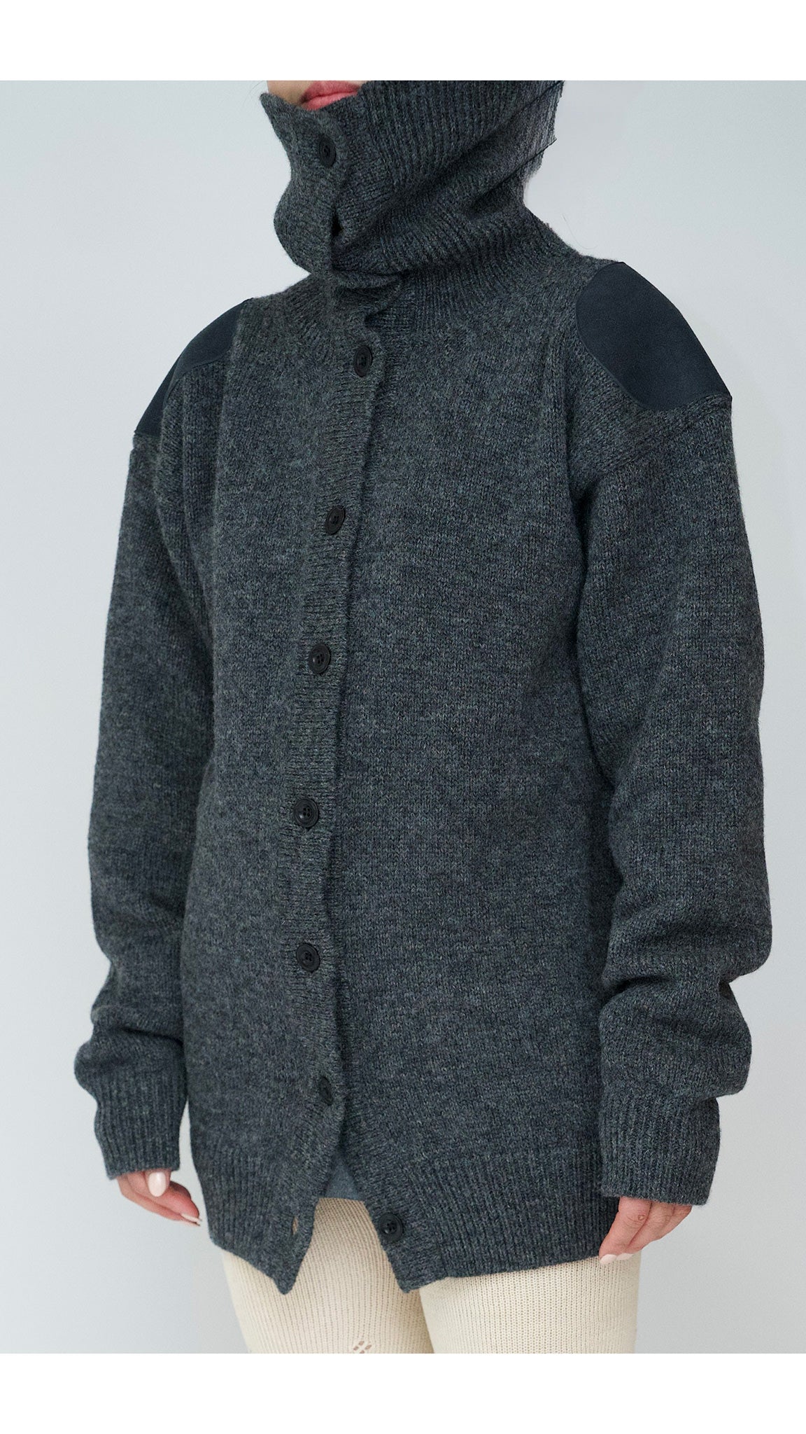 merino wool high neck cardigan