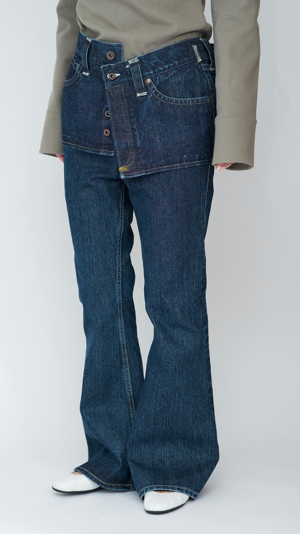denim open mini skirt