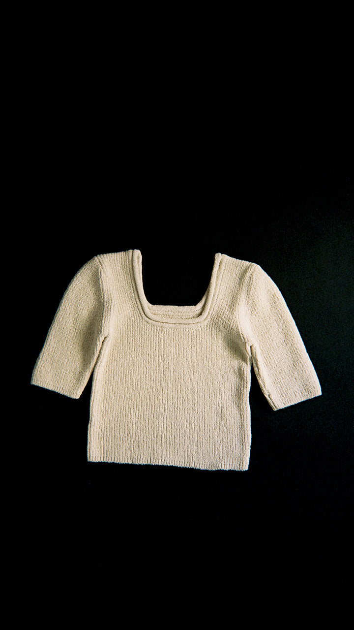 silk rib knit square neck ss