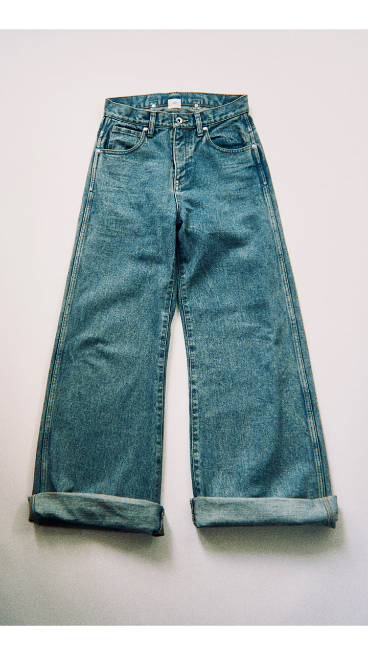 denim baggy roll pants